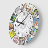 Custom 12 Foto Collage Grau weißer Marmor Runde Große Wanduhr (Winkel)