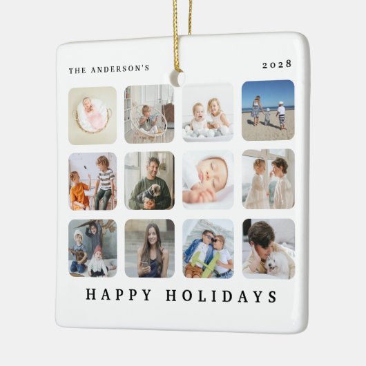 Custom 12 Foto Collage Happy Holidays Weihnachten Keramikornament (Links)