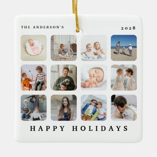 Custom 12 Foto Collage Happy Holidays Weihnachten Keramikornament (Vorderseite)