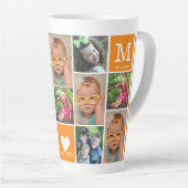 Custom 12 Foto Collage Orange Family Monogram Milchtasse (Rechte Ecke)