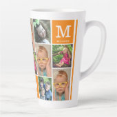 Custom 12 Foto Collage Orange Family Monogram Milchtasse (Rechts)
