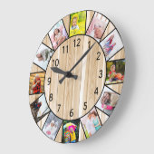Custom 12 Foto Collage Pine Wood Round Große Wanduhr (Winkel)