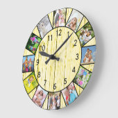 Custom 12 Foto Collage Rustic Cream Wood Round Große Wanduhr (Winkel)