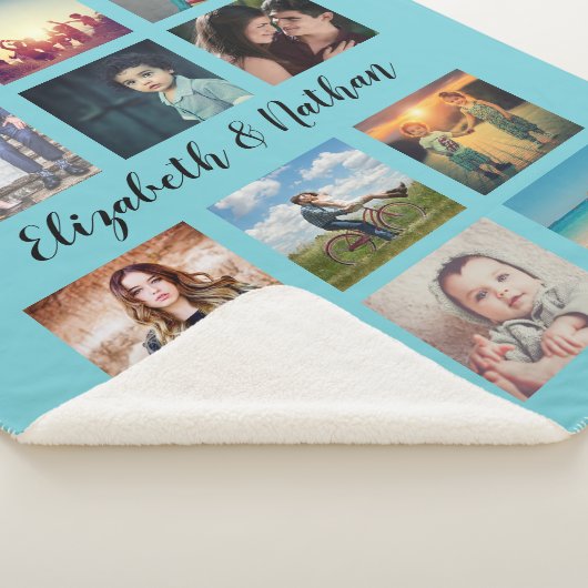 Custom 12 Freunde Familie Foto Collage Aqua Blue Sherpadecke (3/4)