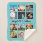 Custom 12 Freunde Familie Foto Collage Aqua Blue Sherpadecke (Vorderseite)