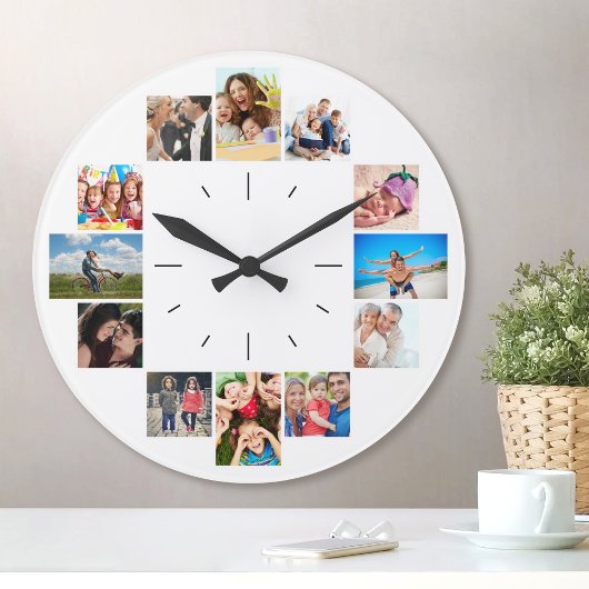 Custom 12 Keepake Familie Foto Collage White Große Wanduhr