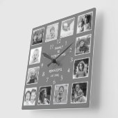 Custom 12 Schwarz-Weiß FotoCollage grau Quadratische Wanduhr (Winkel)
