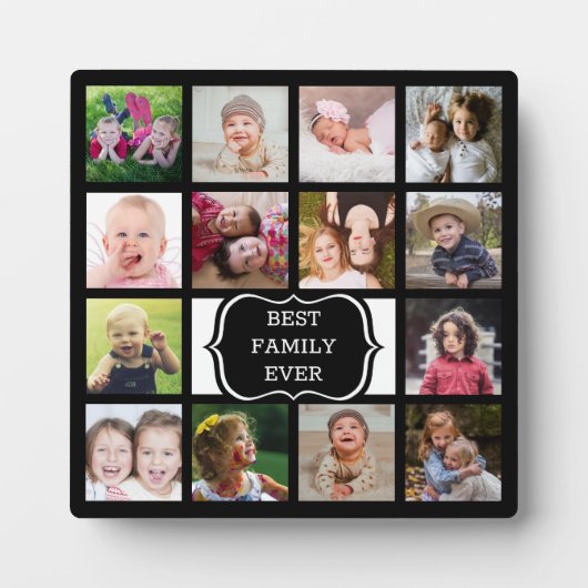 Custom 14 Foto Collage Beste Familie je schwarz Fotoplatte (Vorderseite)