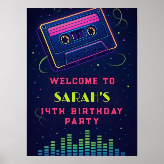 Custom 14. Geburtstag Neon Party Poster (Vorne)