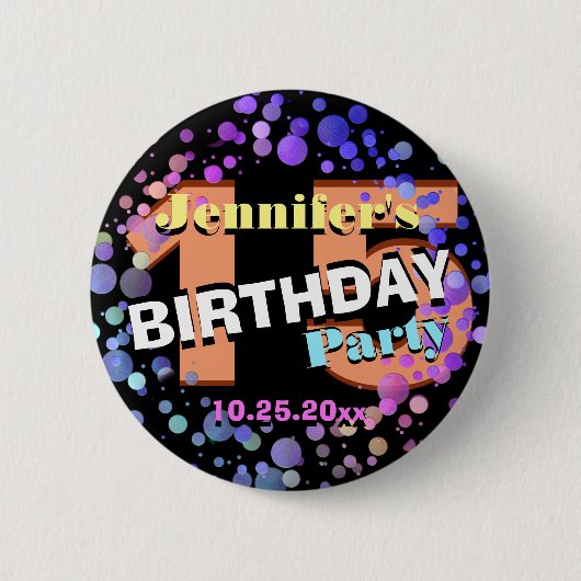 Custom 15 Birthday Party Button (Vorderseite)