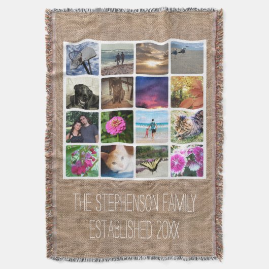 Custom 16 Foto Collage Burlap-Look Mosaik Bild Decke (Vorderseite Vertikal)