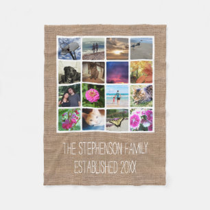 Custom 16 Foto Collage Burlap-Look Mosaik Bild Fleecedecke