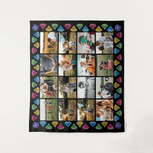 Custom 16-Foto Collage Diamond große Wand hängen Wandteppich (Vorderseite)