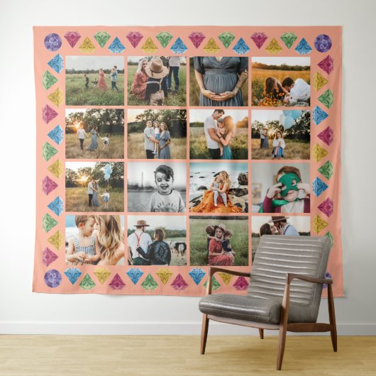 Custom 16-Foto Collage Diamond Jumbo Wall Hängend Wandteppich (Beispiel (Horizontal))