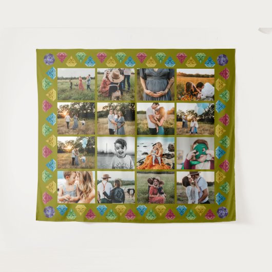 Custom 16-Foto Collage Diamond Jumbo Wall Hängend Wandteppich (Vorderseite (Horizontal))