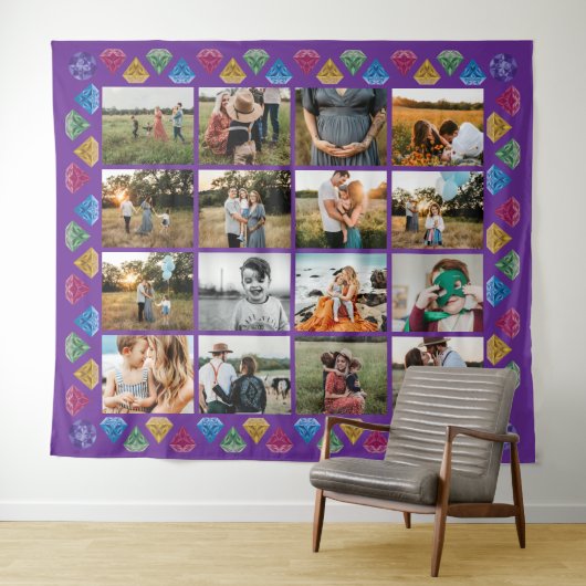 Custom 16-Foto Collage Diamond Jumbo Wall Hängend Wandteppich (Beispiel (Horizontal))