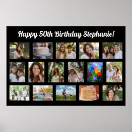 Custom 16 Foto Collage Happy Birthday Party Poster