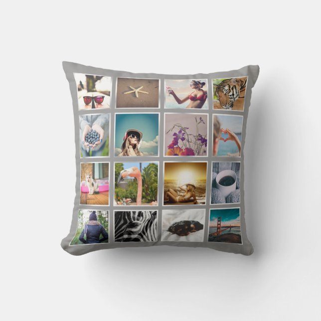 Custom 16 Foto Collage Instagram Pillow Kissen (Vorderseite)