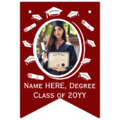 Custom 16-Foto Graduation Cap Toss Diploma Maroon Wimpelkette (Dritte Fahne)