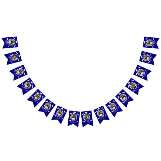 Custom 16 Fotos Graduation Cap, Diploma on Blue Wimpelkette (Alle)