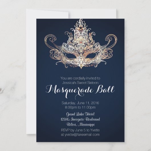 Custom 16 . Geburtstag Masquerade Ball - Marine Einladung (Vorderseite)