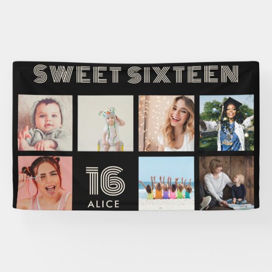 Custom 16. Geburtstagsparty Foto Collage Banner (Horizontal)