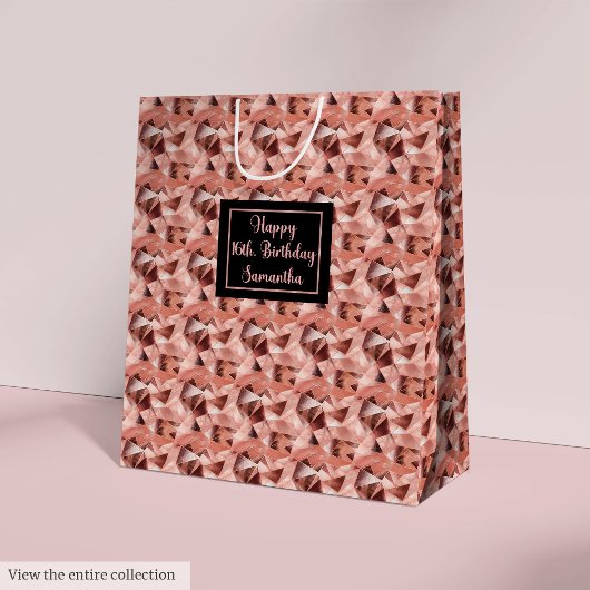 Custom 16th Birthday Gift Bags Rose Gold and Black Mittlere Geschenktüte