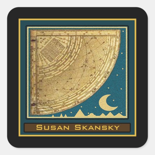 Custom 1775 Astrolabe Quadrant Buchzeichen Quadratischer Aufkleber (Vorderseite)