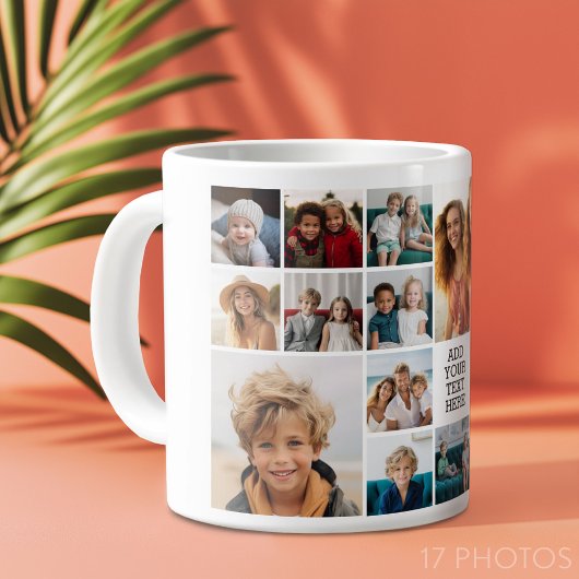 Custom 17 Foto Collage - Schwarz - Weißer Text Jumbo-Tasse