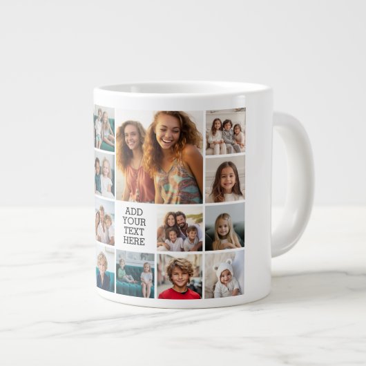 Custom 17 Foto Collage - Schwarz - Weißer Text Jumbo-Tasse (Vorderseite Rechts)