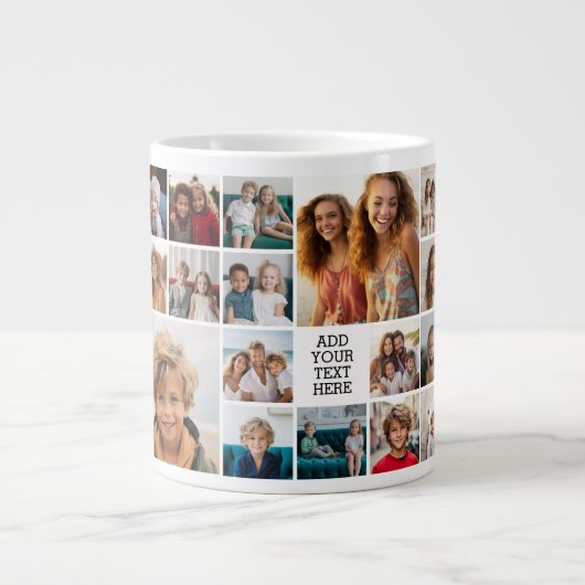 Custom 17 Foto Collage - Schwarz - Weißer Text Jumbo-Tasse (Vorderseite)