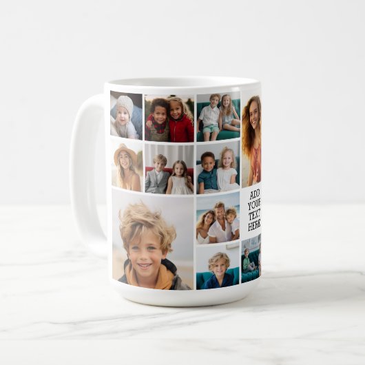 Custom 17 Foto Collage - Schwarz - Weißer Text Kaffeetasse (Vorderseite Links)