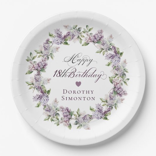 Custom 18 Birthday Lila Lilac Spring Blume Pappteller (Vorderseite)