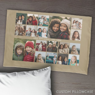 Custom 18 Foto Collage - beige - weißer Text Kissenbezug