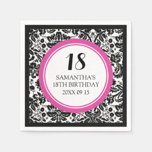 Custom 18. Geburtstag Napkin Pink Black Damask Serviette
