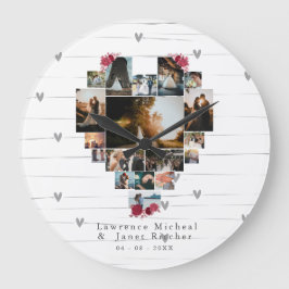 Custom 18 Heart shaped Photo Collage couples gifts Große Wanduhr