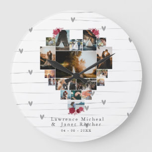 Custom 18 Heart shaped Photo Collage couples gifts Große Wanduhr