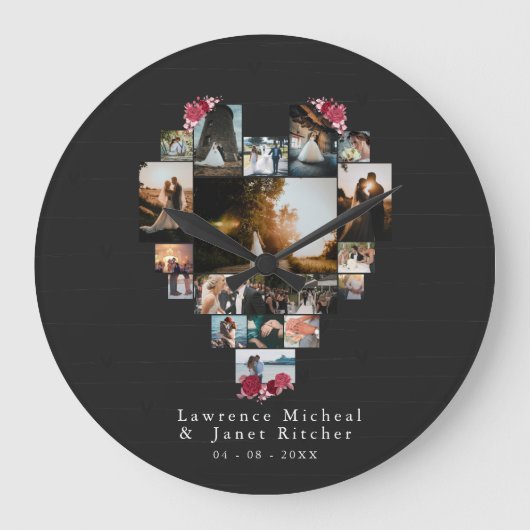 Custom 18 Herz geformt Foto Collage Paare Geschenk Große Wanduhr (Vorderseite)