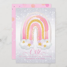 CUSTOM 1. BIRTHDAY Girly PInk Gold Glitzer Rainbow