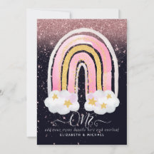 CUSTOM 1. BIRTHDAY Girly PInk Gold Glitzer Rainbow