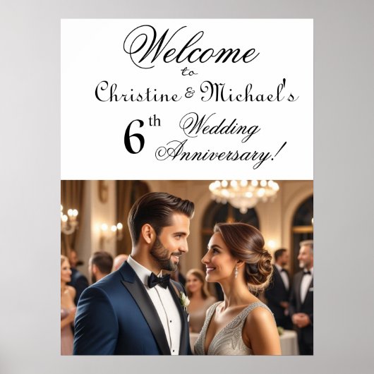 Custom 1 Foto 6. Hochzeitstag Begrüßung Poster (Vorne)