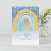 CUSTOM 1. GEBURTSTAG BLAUER Glitzer Regenbogen (Stehend Vorderseite)