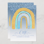 CUSTOM 1. GEBURTSTAG BLAUER Glitzer Regenbogen (Vorne/Hinten)