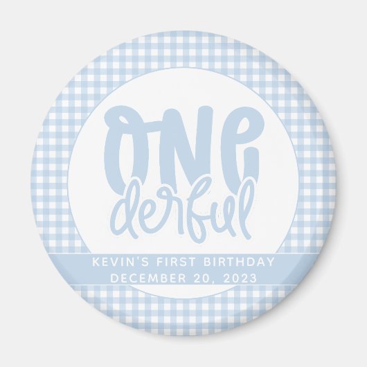 Custom 1. Geburtstag Niedlich Pastel Blue Onederfu Magnet (Vorne)