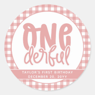 Custom 1. Geburtstag Niedlich Pastel Pink Onederfu Runder Aufkleber