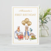 Custom 1 Geburtstag Peter und Josephine bunny Einladung (Stehend Vorderseite)