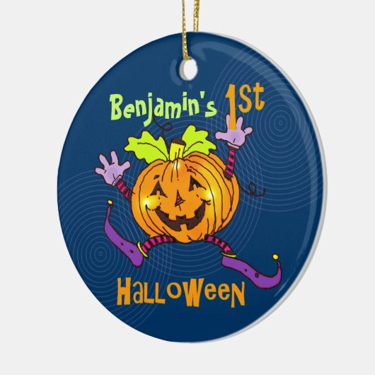 Custom 1. Halloween Happy Pumpkin Keramik Ornament (Links)