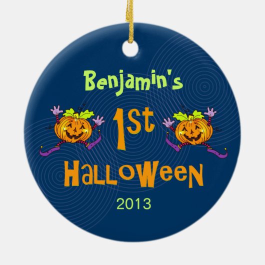Custom 1. Halloween Happy Pumpkin Keramik Ornament (Hinten)