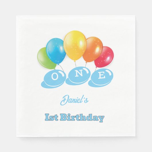 Custom 1st Birthday Baby Blue Boy's Name Party Serviette (Vorderseite)