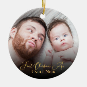 Custom 1st Christmas As Unon 2 Foto Gold Script Keramik Ornament